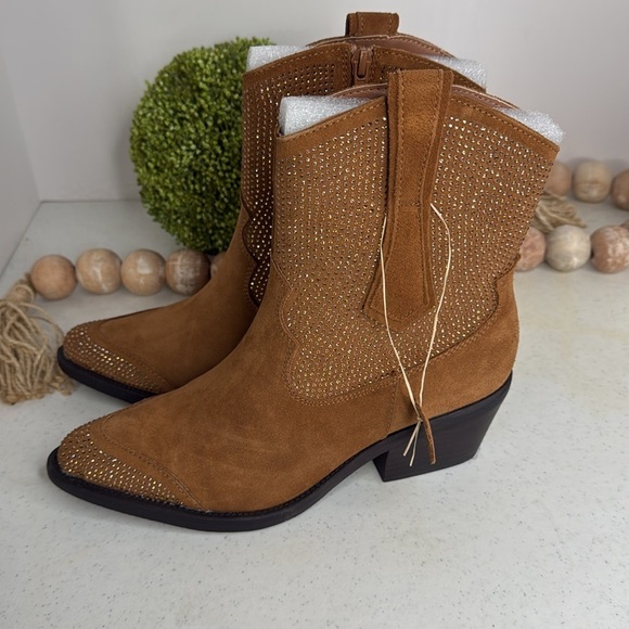 POELMAN Camel Suede Embellished Western Booties Sz Euro/38-7.5 - Picture 5 of 14
